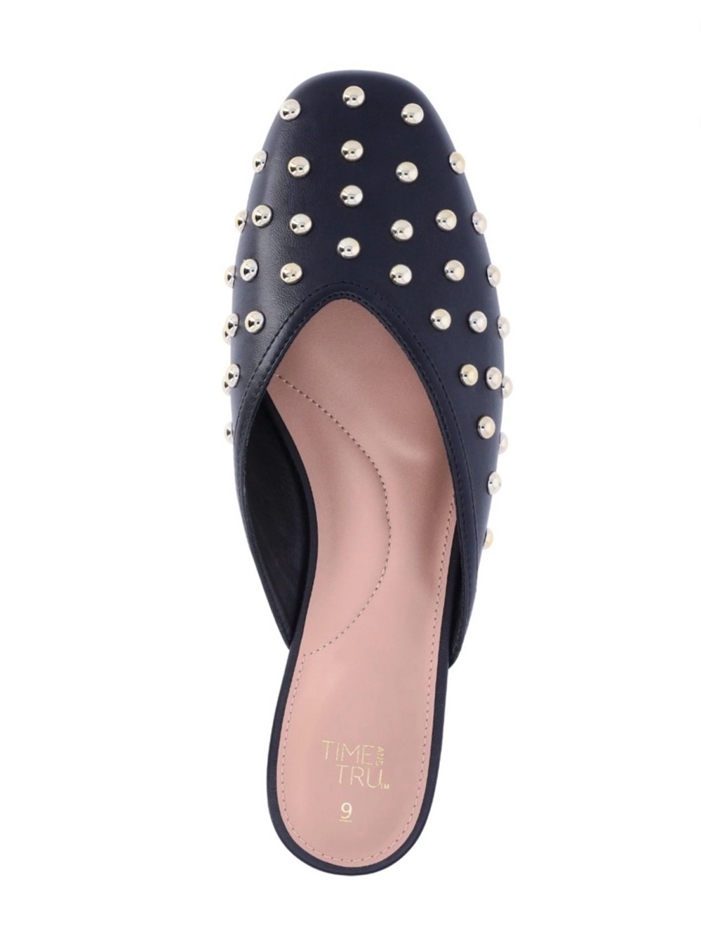 Time and Tru Black  Studded Slip-On Mule with Gold Accents